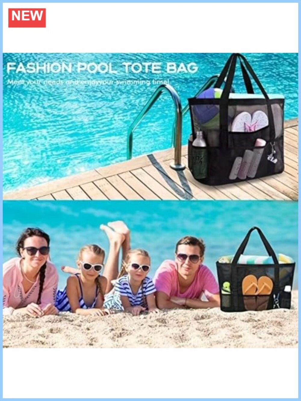 Large Oversized Sandproof Beach Tote Bag with Zipper Foldable Family Vacation - Picture 6 of 6